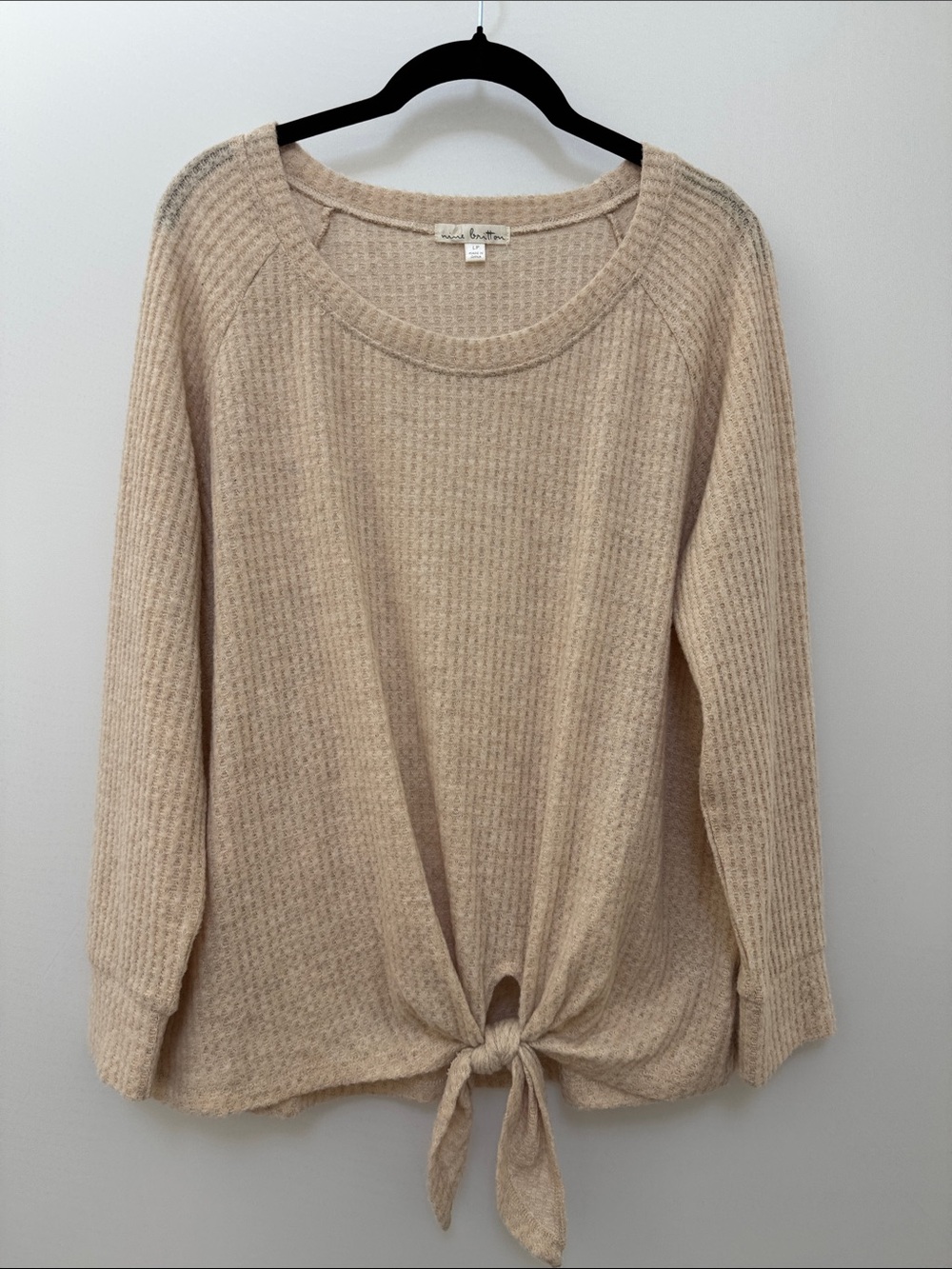 Nine Britton Billie Brushed Knit Tie-Front Top in Oatmeal